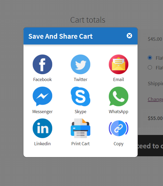 highaddons save and share cart icons popup